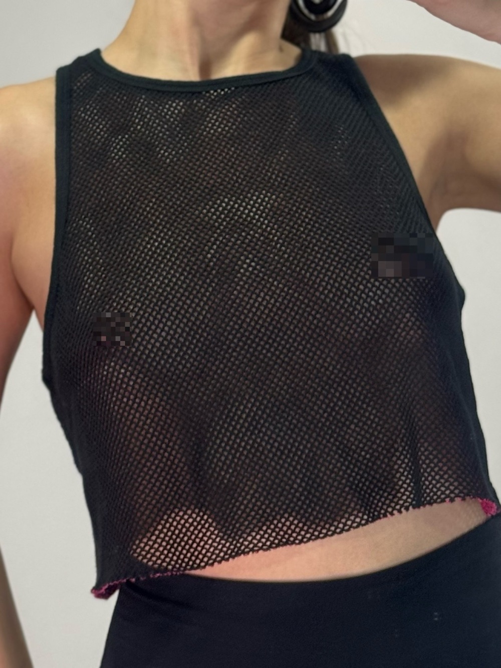 Reversible Black / Pink Mesh Cropped Tank Top
